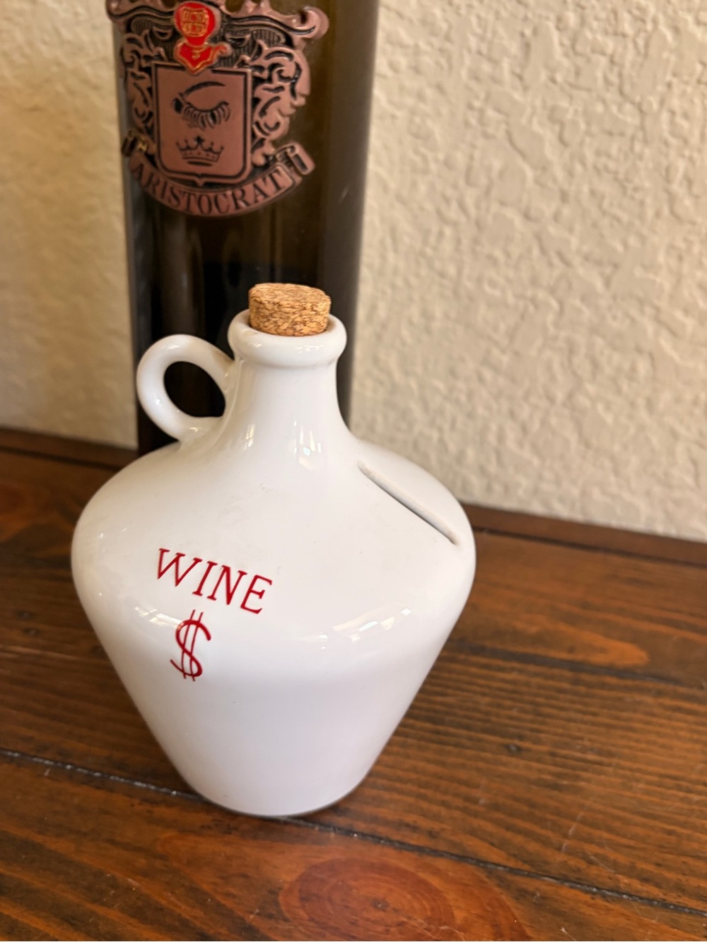 White Ceramic Wine Jug with Red "WINE $" Graphics Piggy Bank 💰